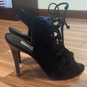 Women's Black Suede Lace-Up High Heel Sandals